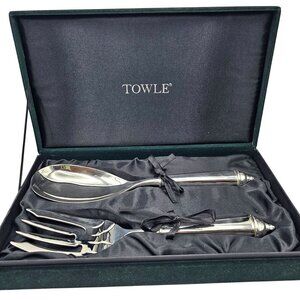 Towle Copenhagen Silverplated Serving Spoon & Fork Set Velvet Gift Box